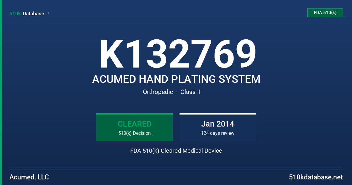 K132769 ACUMED HAND PLATING SYSTEM FDA 510(k) Cleared Medical Device