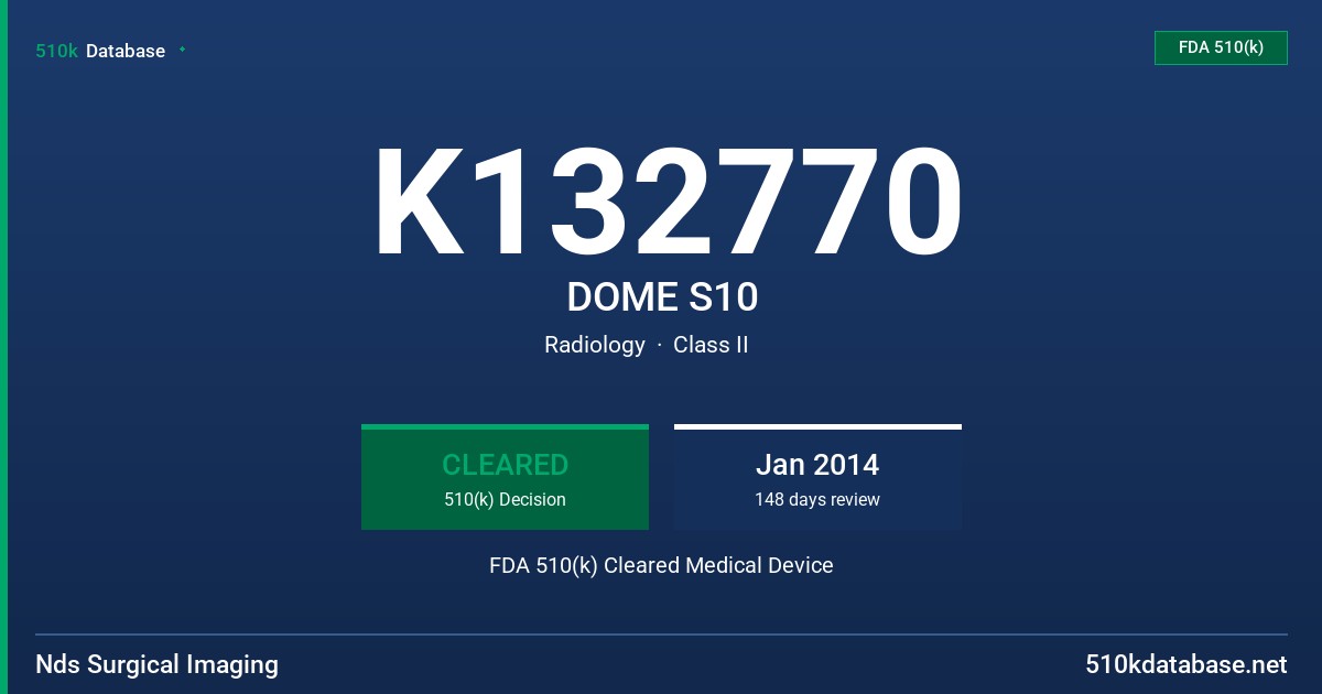 K132770 DOME S10 FDA 510(k) Cleared Medical Device