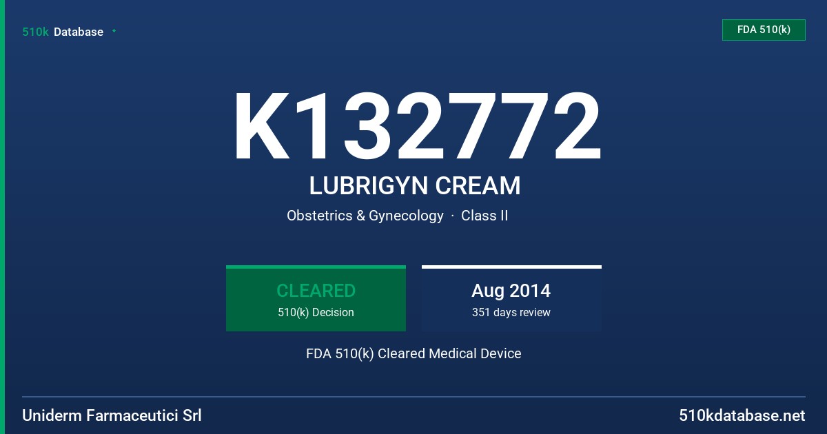 K132772 LUBRIGYN CREAM FDA 510(k) Cleared Medical Device