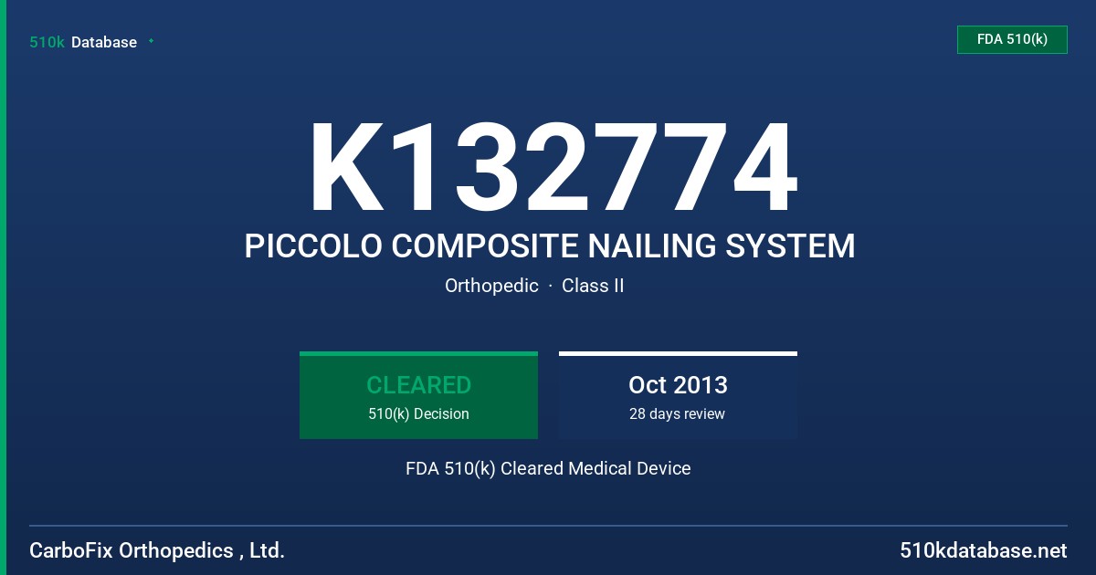 K132774 PICCOLO COMPOSITE NAILING SYSTEM FDA 510(k) Cleared Medical Device
