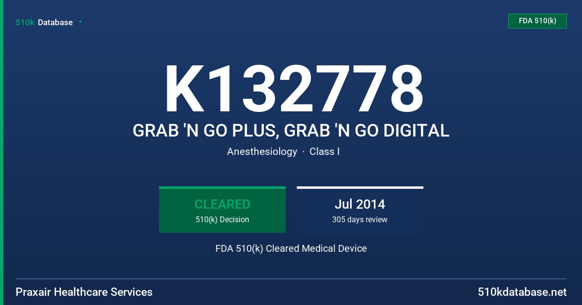 K132778 GRAB 'N GO PLUS, GRAB 'N GO DIGITAL FDA 510(k) Cleared Medical Device
