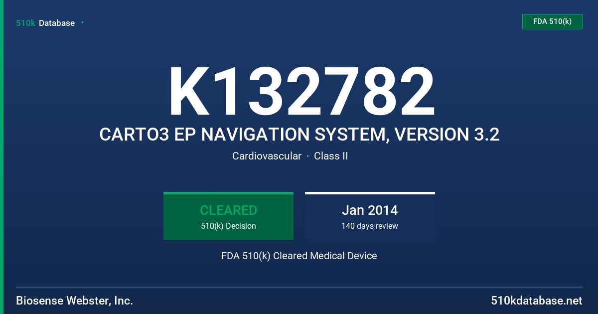 K132782 CARTO3 EP NAVIGATION SYSTEM, VERSION 3.2 FDA 510(k) Cleared Medical Device
