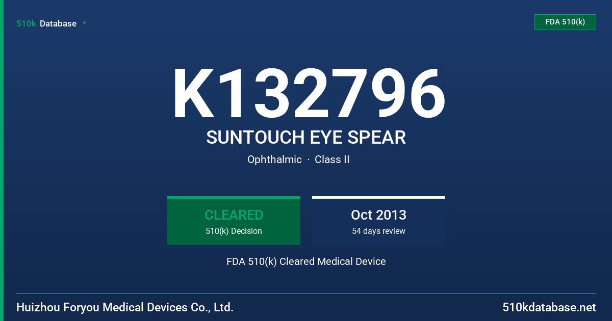 K132796 SUNTOUCH EYE SPEAR FDA 510(k) Cleared Medical Device
