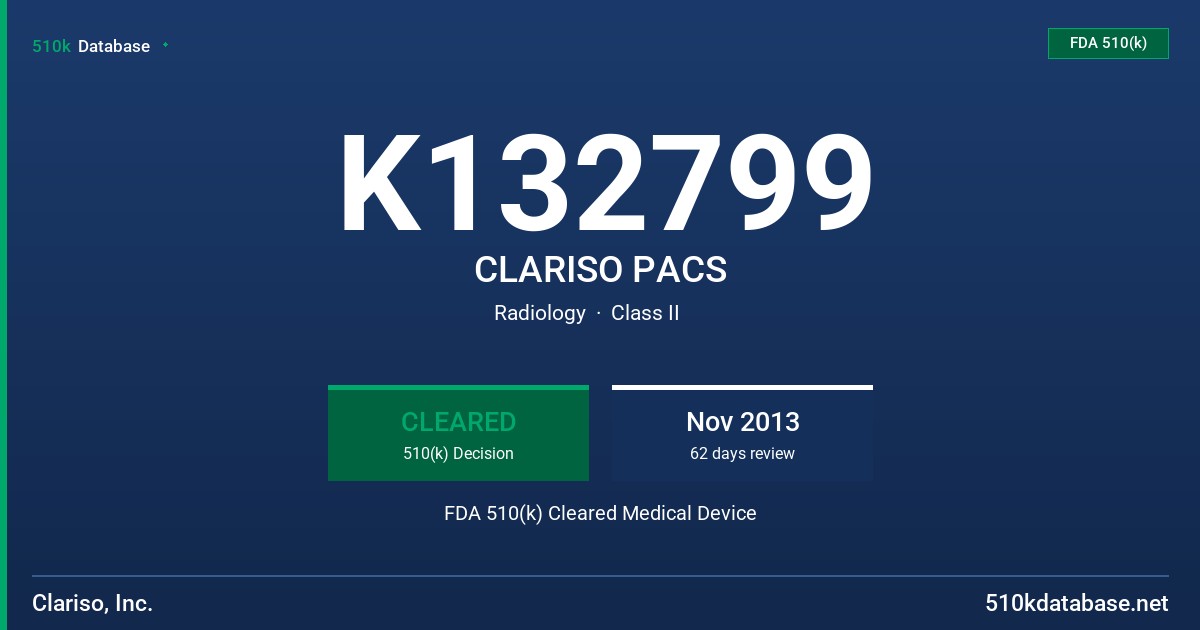 K132799 CLARISO PACS FDA 510(k) Cleared Medical Device