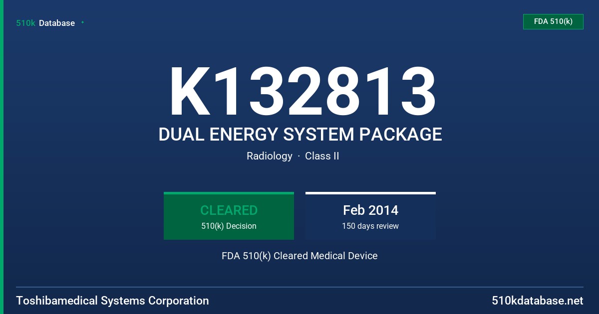 K132813 DUAL ENERGY SYSTEM PACKAGE FDA 510(k) Cleared Medical Device
