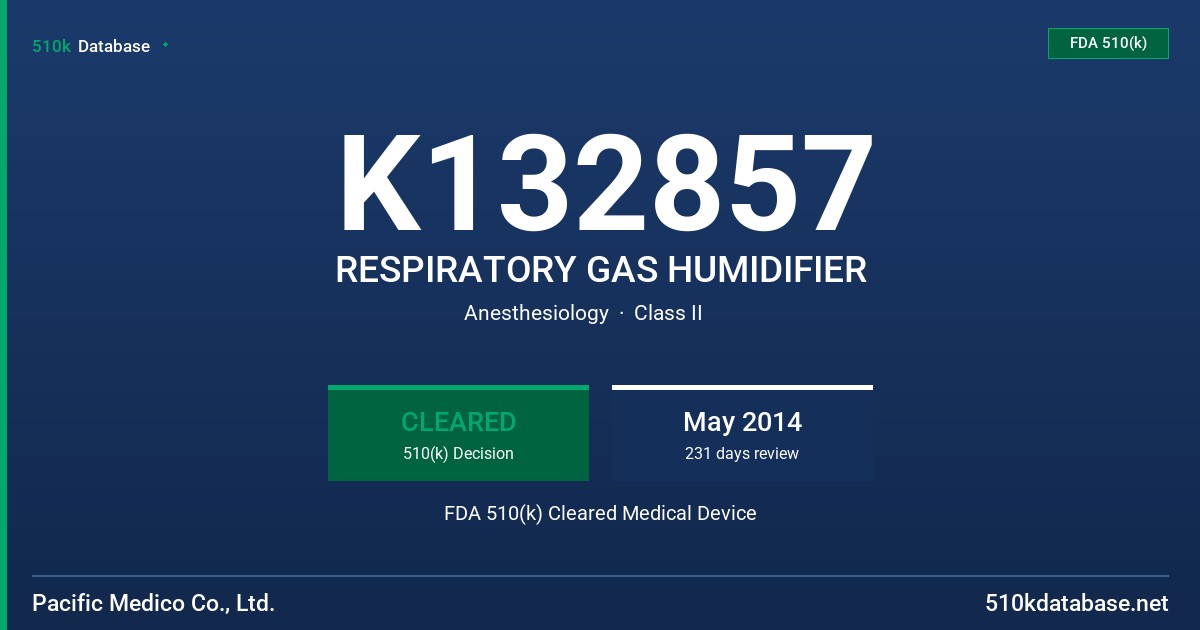K132857 RESPIRATORY GAS HUMIDIFIER FDA 510(k) Cleared Medical Device