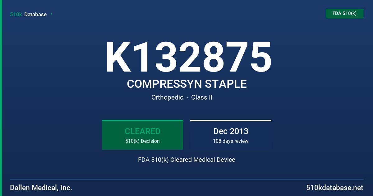 K132875 COMPRESSYN STAPLE FDA 510(k) Cleared Medical Device