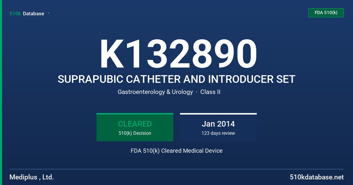K132890 SUPRAPUBIC CATHETER AND INTRODUCER SET FDA 510(k) Cleared Medical Device