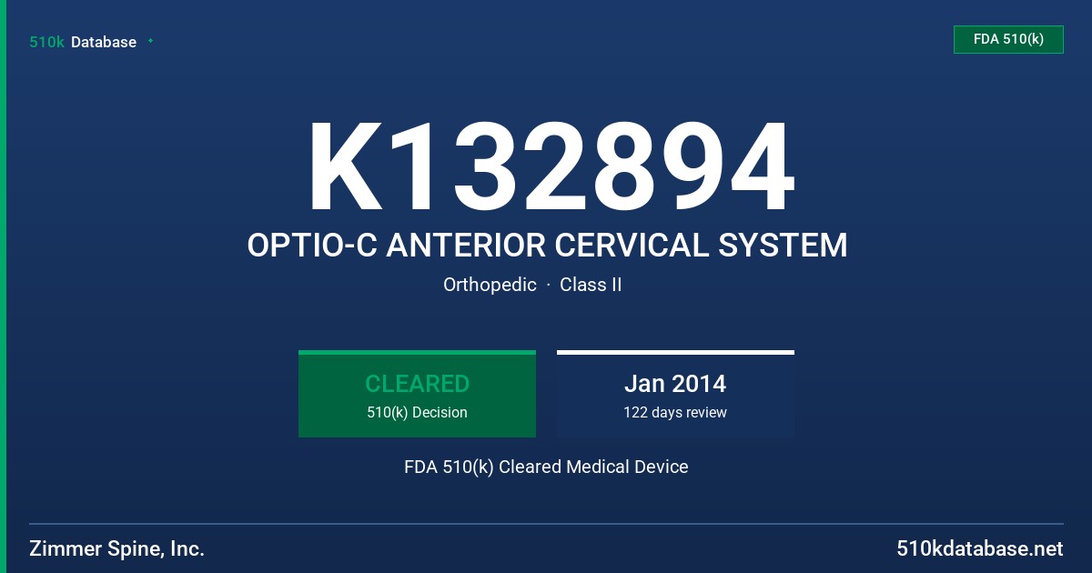 K132894 OPTIO-C ANTERIOR CERVICAL SYSTEM FDA 510(k) Cleared Medical Device