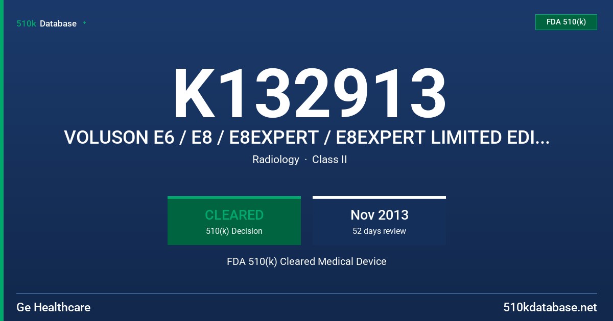 K132913 VOLUSON E6 / E8 / E8EXPERT / E8EXPERT LIMITED EDITION / E10 FDA 510(k) Cleared Medical Device