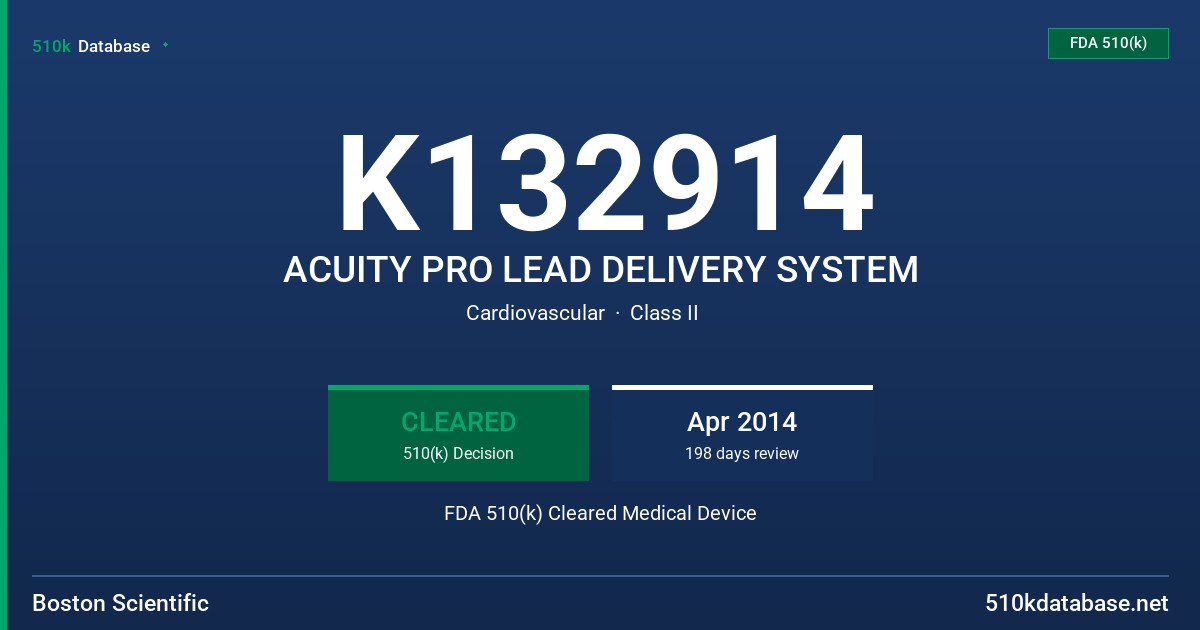 K132914 ACUITY PRO LEAD DELIVERY SYSTEM FDA 510(k) Cleared Medical Device