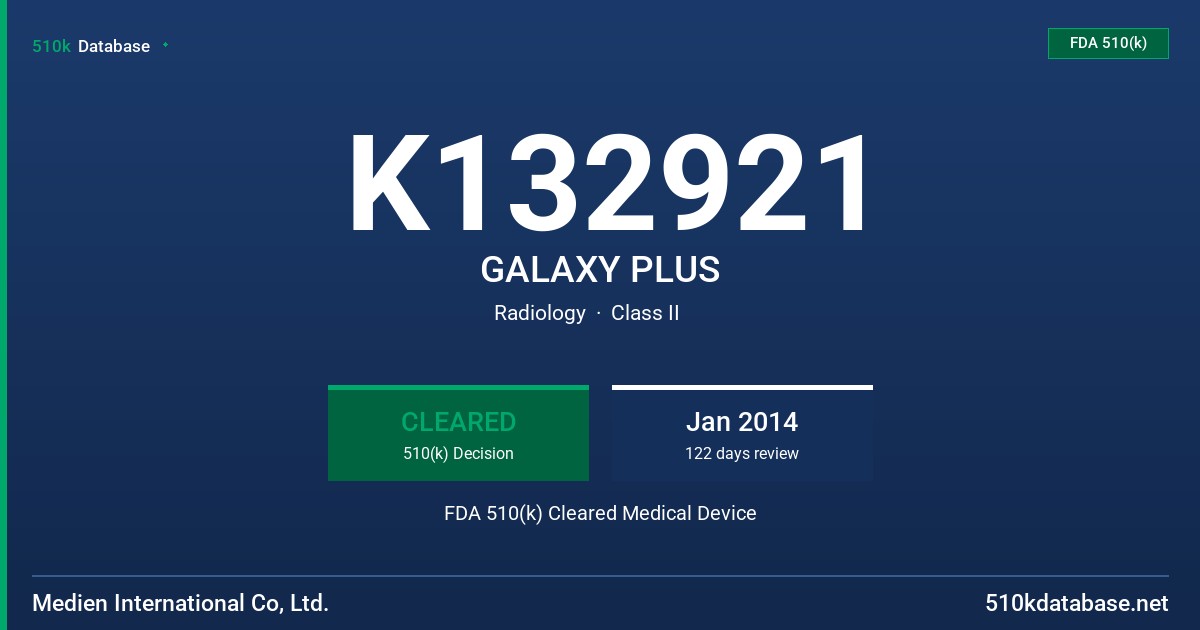 K132921 GALAXY PLUS FDA 510(k) Cleared Medical Device