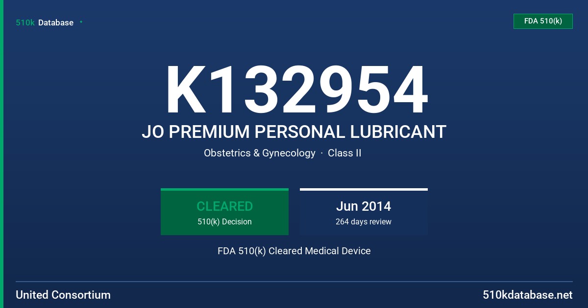 K132954 JO PREMIUM PERSONAL LUBRICANT FDA 510(k) Cleared Medical Device