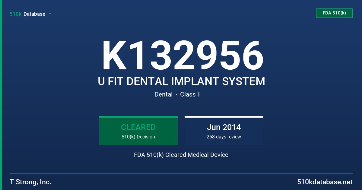 K132956 U FIT DENTAL IMPLANT SYSTEM FDA 510(k) Cleared Medical Device