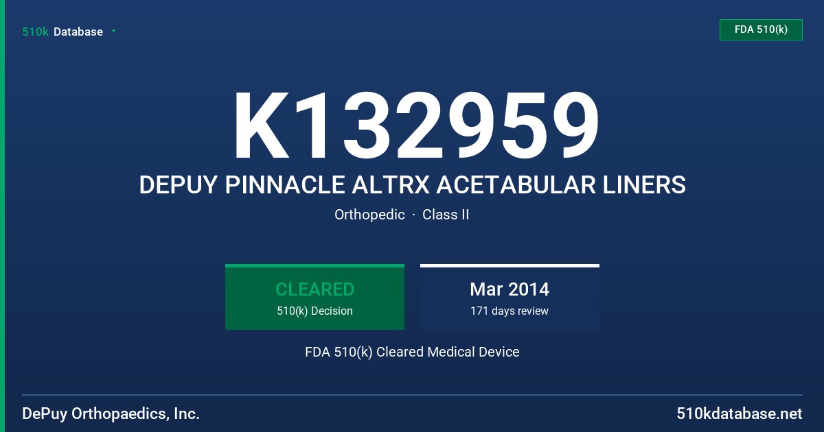 K132959 DEPUY PINNACLE ALTRX ACETABULAR LINERS FDA 510(k) Cleared Medical Device