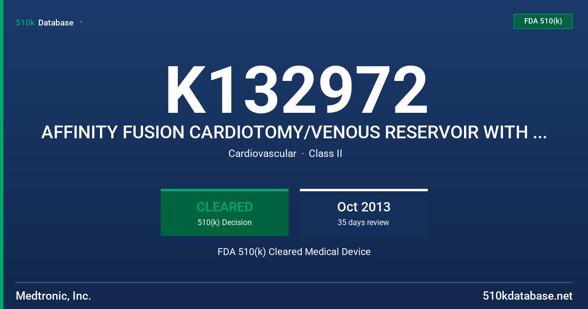K132972 AFFINITY FUSION CARDIOTOMY/VENOUS RESERVOIR WITH BALANCE BIOSURFACE FDA 510(k) Cleared Medical Device