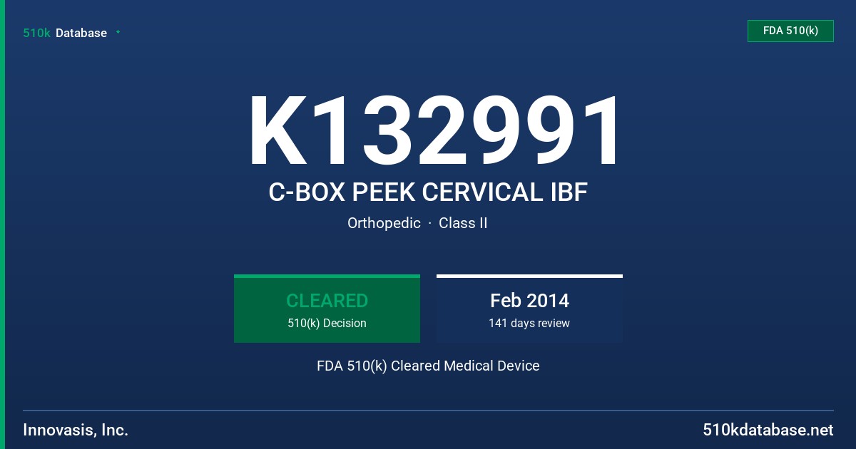 K132991 C-BOX PEEK CERVICAL IBF FDA 510(k) Cleared Medical Device