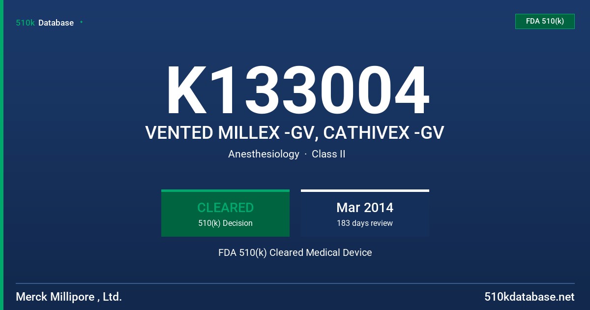 K133004 VENTED MILLEX -GV, CATHIVEX -GV FDA 510(k) Cleared Medical Device
