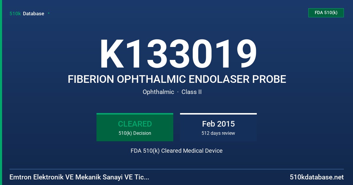K133019 FIBERION OPHTHALMIC ENDOLASER PROBE FDA 510(k) Cleared Medical Device