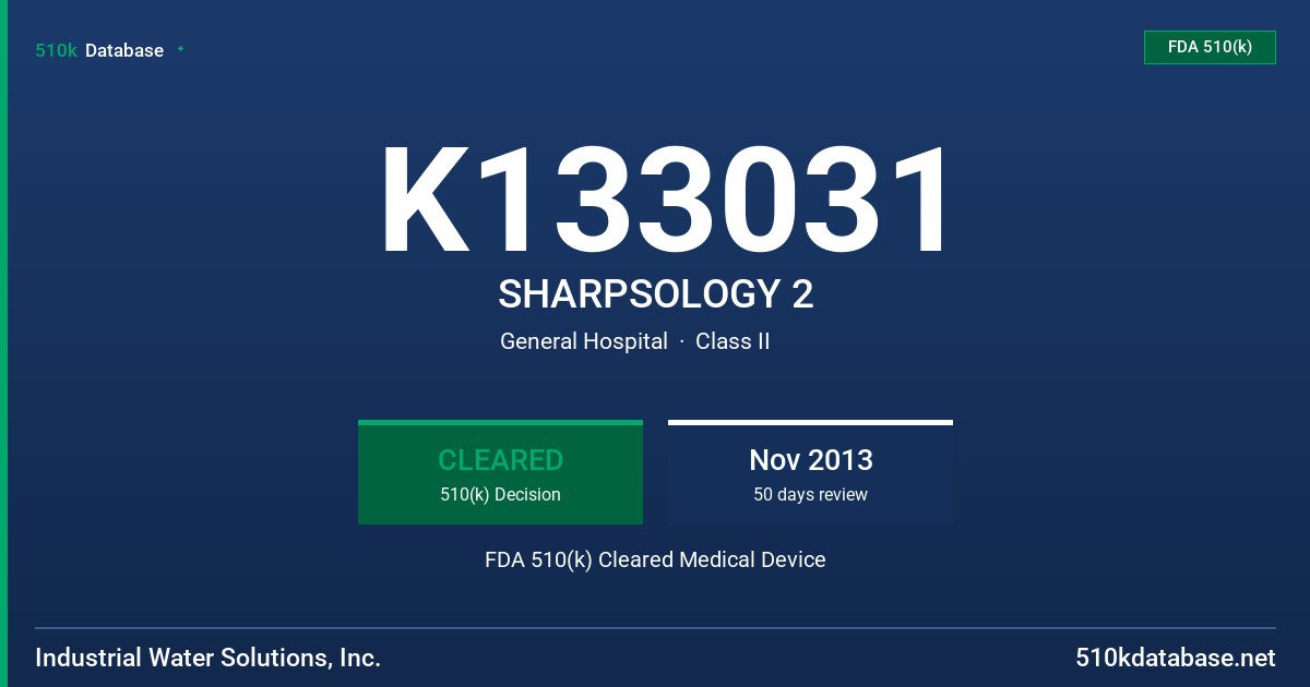 K133031 SHARPSOLOGY 2 FDA 510(k) Cleared Medical Device