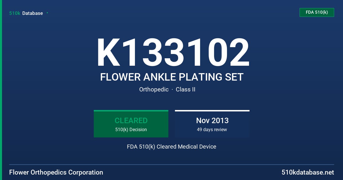 K133102 FLOWER ANKLE PLATING SET FDA 510(k) Cleared Medical Device