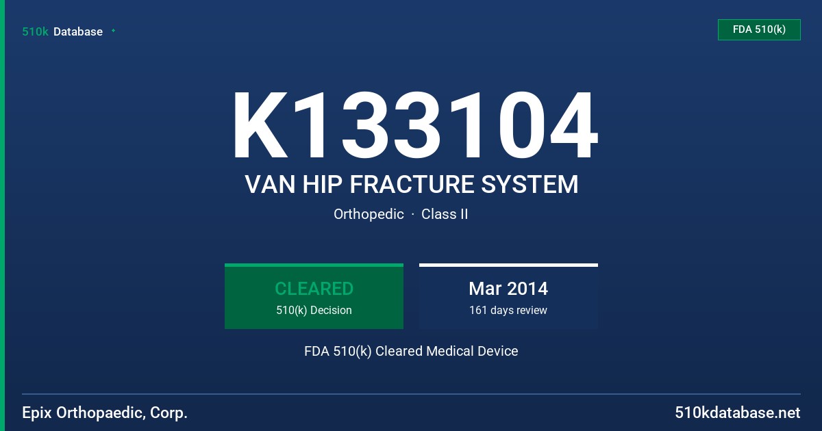 K133104 VAN HIP FRACTURE SYSTEM FDA 510(k) Cleared Medical Device
