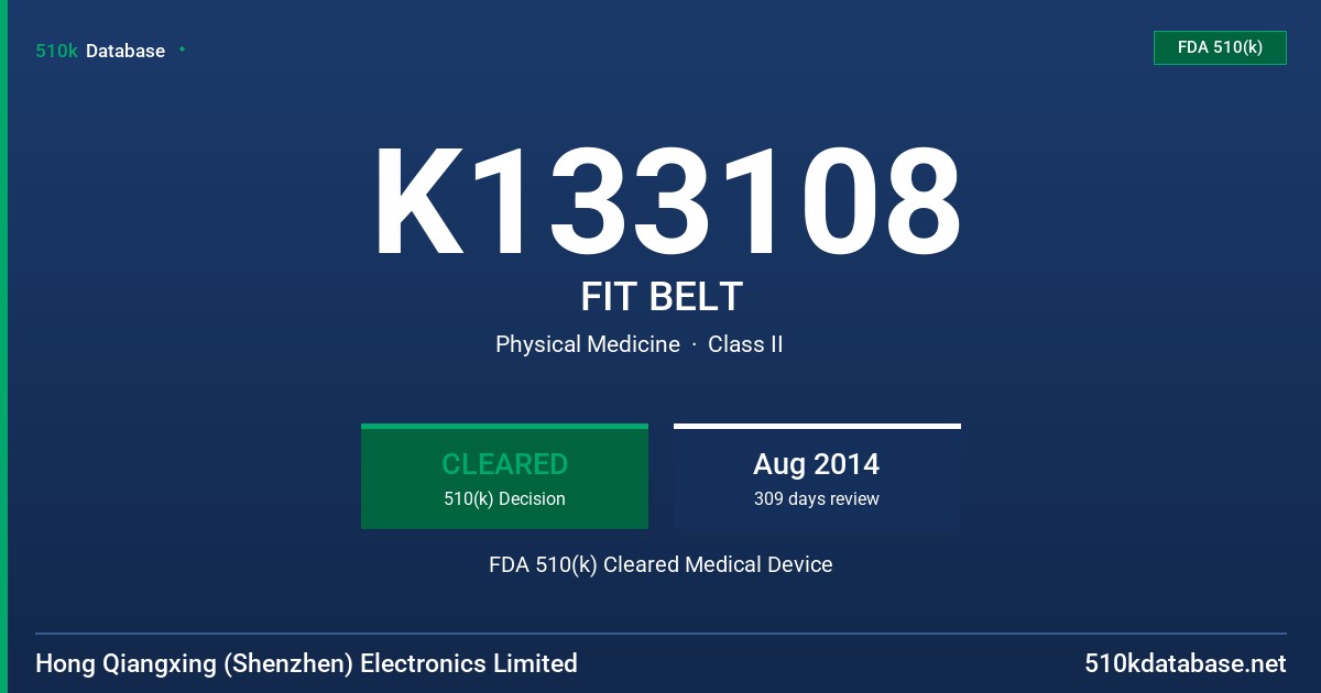 K133108 FIT BELT FDA 510(k) Cleared Medical Device