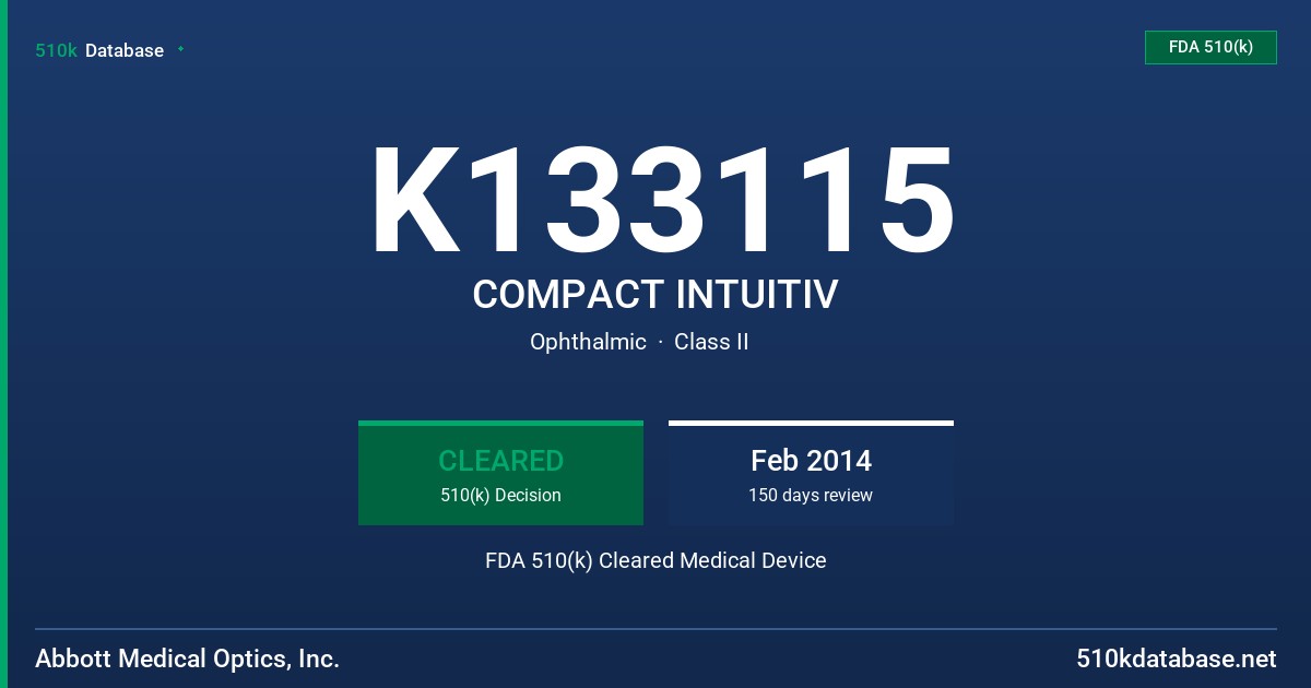 K133115 COMPACT INTUITIV FDA 510(k) Cleared Medical Device