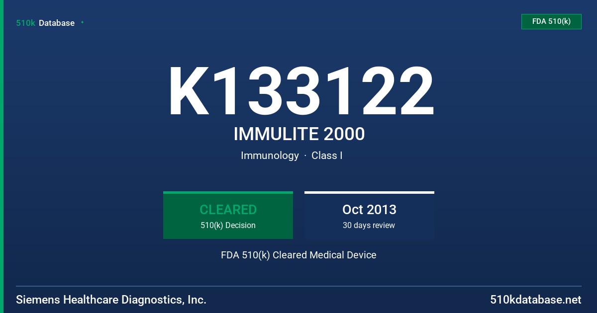 K133122 IMMULITE 2000 FDA 510(k) Cleared Medical Device
