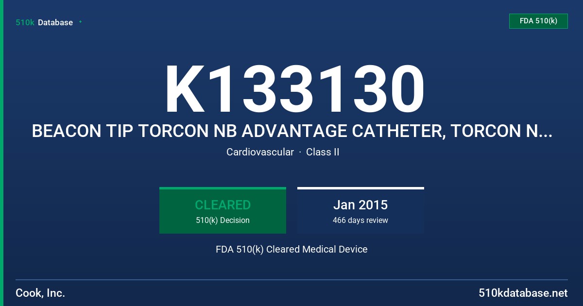 K133130 BEACON TIP TORCON NB ADVANTAGE CATHETER, TORCON NB ADVANTAGE CATHETER FDA 510(k) Cleared Medical Device