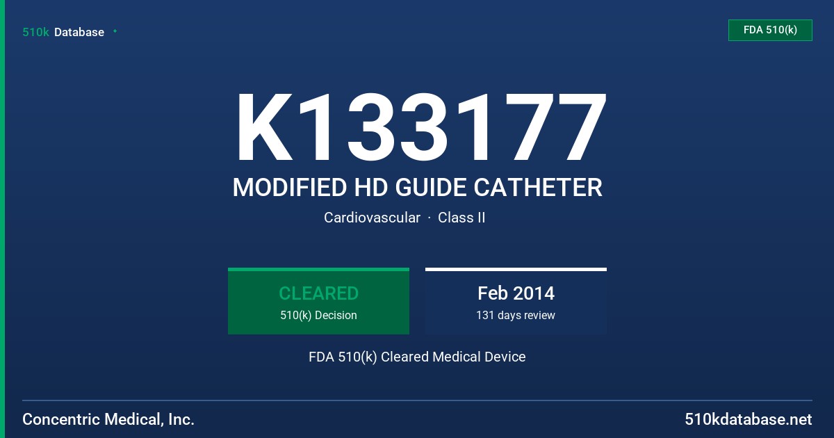 K133177 MODIFIED HD GUIDE CATHETER FDA 510(k) Cleared Medical Device