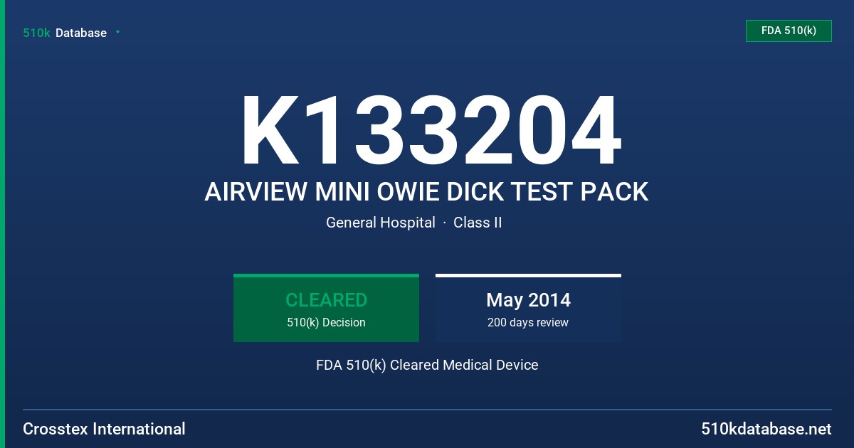 K133204 AIRVIEW MINI OWIE DICK TEST PACK FDA 510(k) Cleared Medical Device