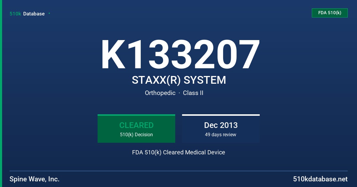 K133207 STAXX(R) SYSTEM FDA 510(k) Cleared Medical Device