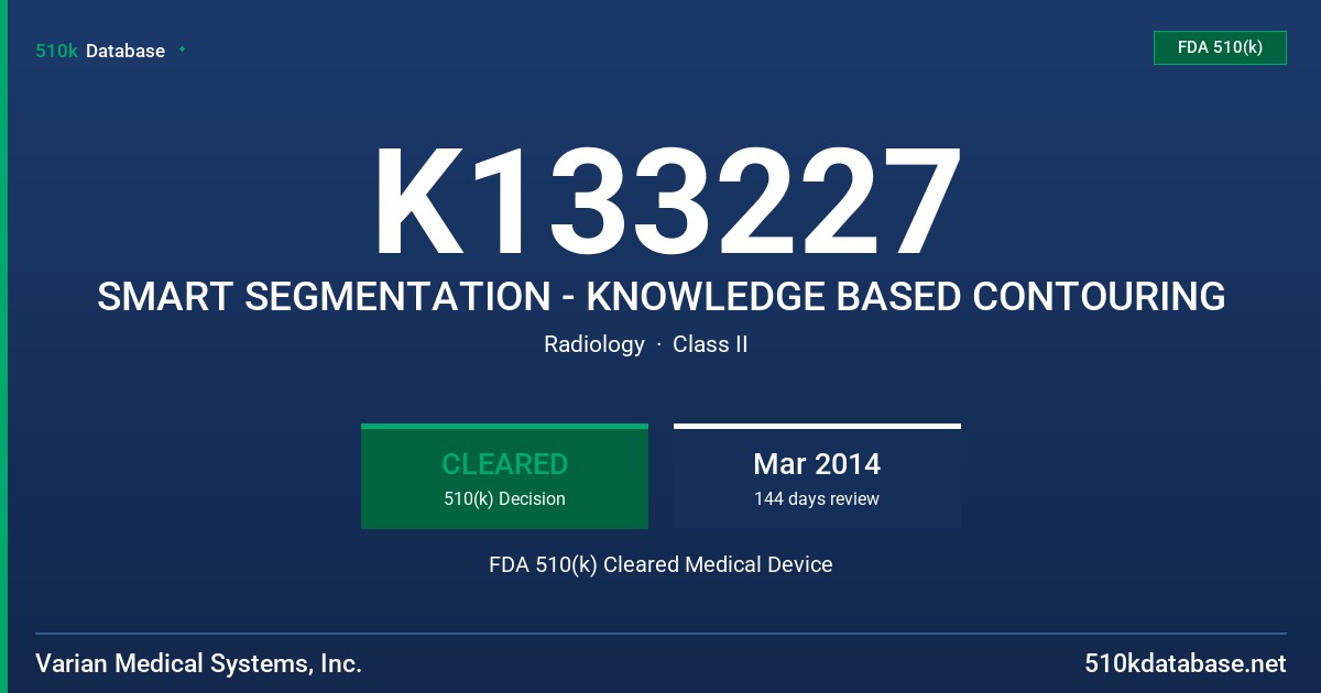 K133227 SMART SEGMENTATION - KNOWLEDGE BASED CONTOURING FDA 510(k) Cleared Medical Device