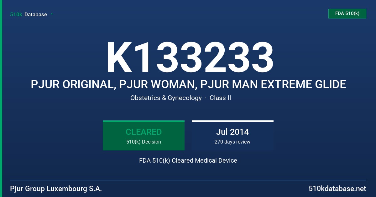 K133233 PJUR ORIGINAL, PJUR WOMAN, PJUR MAN EXTREME GLIDE FDA 510(k) Cleared Medical Device