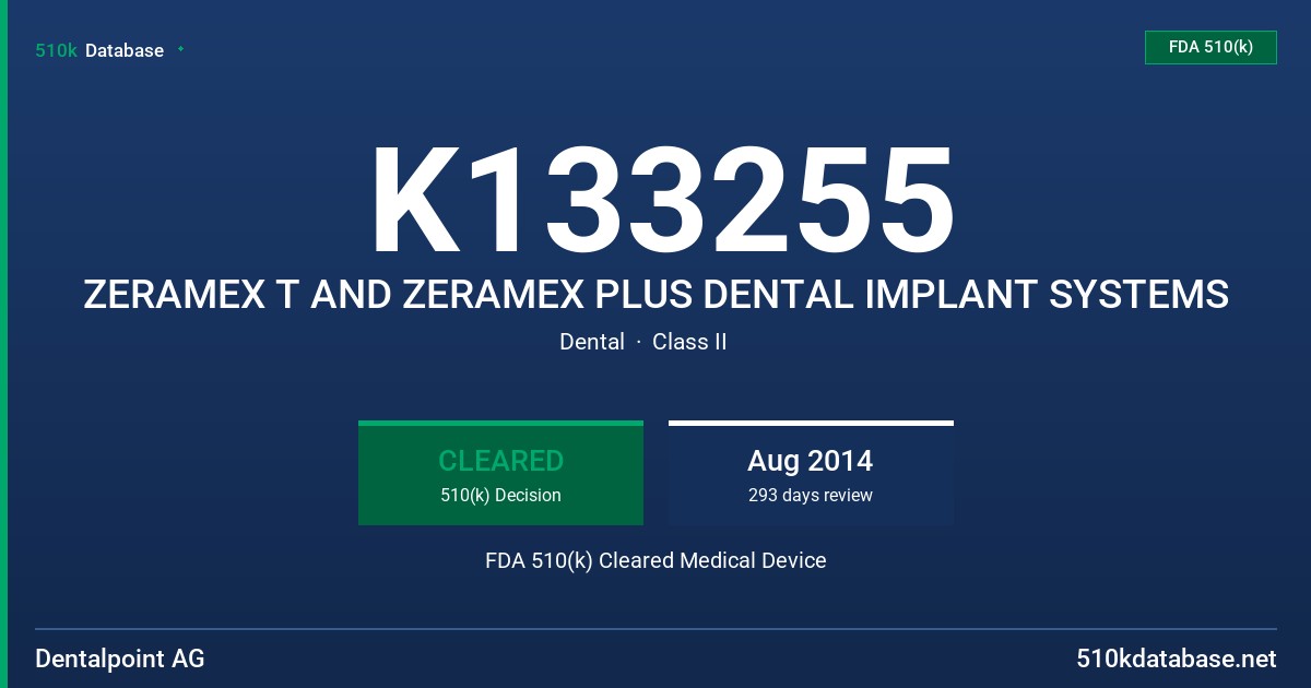 K133255 ZERAMEX T AND ZERAMEX PLUS DENTAL IMPLANT SYSTEMS FDA 510(k) Cleared Medical Device