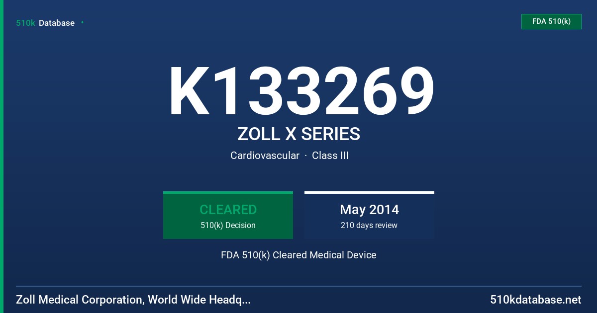 K133269 ZOLL X SERIES FDA 510(k) Cleared Medical Device