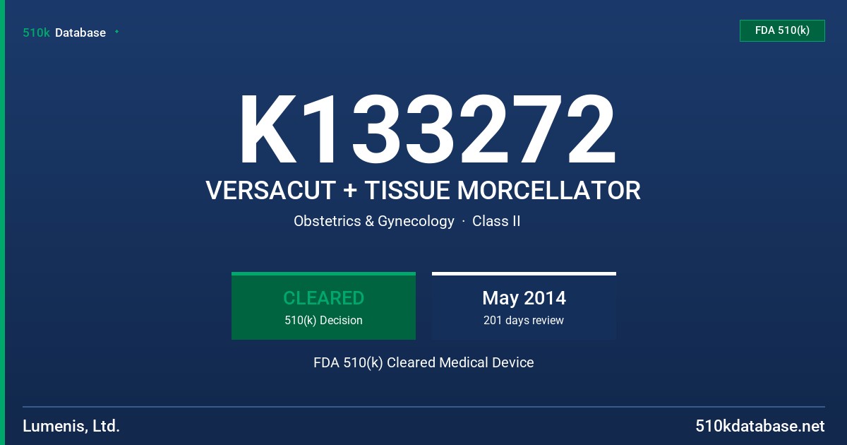 K133272 VERSACUT + TISSUE MORCELLATOR FDA 510(k) Cleared Medical Device