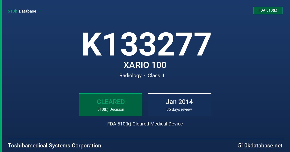 K133277 XARIO 100 FDA 510(k) Cleared Medical Device