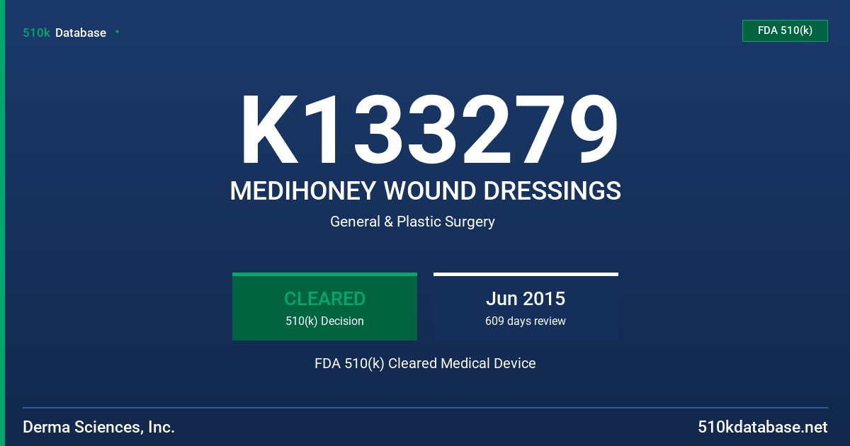 K133279 MEDIHONEY WOUND DRESSINGS FDA 510(k) Cleared Medical Device