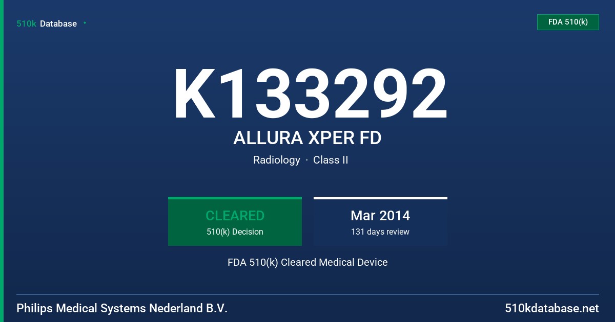 K133292 ALLURA XPER FD FDA 510(k) Cleared Medical Device