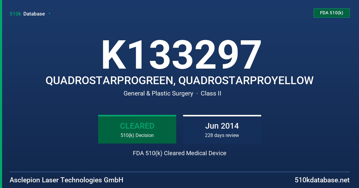 K133297 QUADROSTARPROGREEN, QUADROSTARPROYELLOW FDA 510(k) Cleared Medical Device