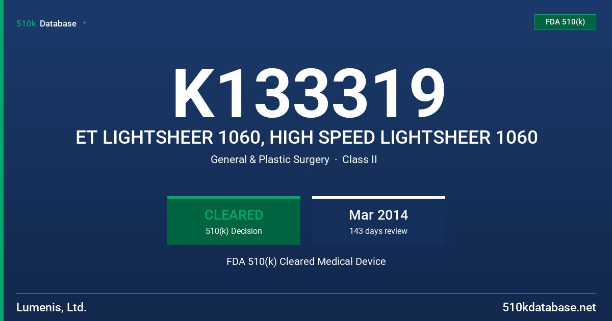 K133319 ET LIGHTSHEER 1060, HIGH SPEED LIGHTSHEER 1060 FDA 510(k) Cleared Medical Device