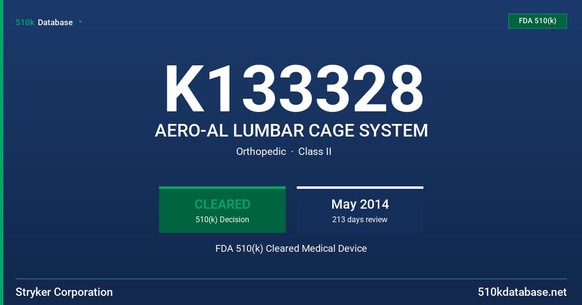 K133328 AERO-AL LUMBAR CAGE SYSTEM FDA 510(k) Cleared Medical Device