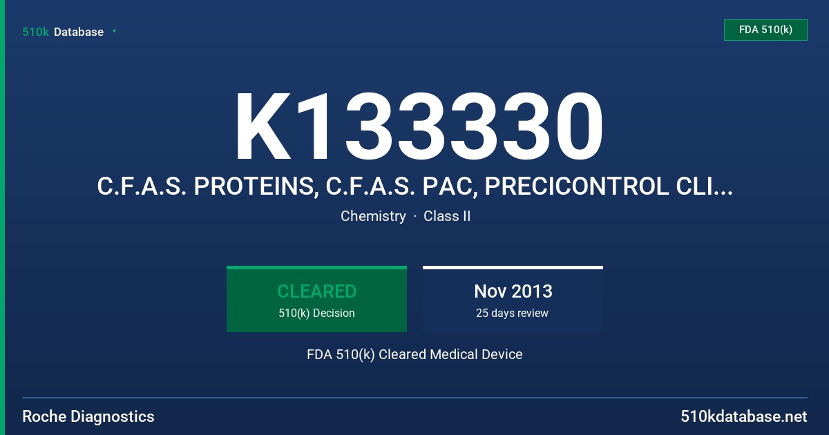 K133330 C.F.A.S. PROTEINS, C.F.A.S. PAC, PRECICONTROL CLINCHEM MULTI 1 & 2, PRECINORM PROTEIN & PRECIPATH PROTEIN FDA 510(k) Cleared Medical Device