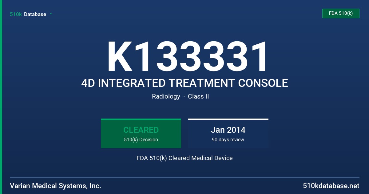K133331 4D INTEGRATED TREATMENT CONSOLE FDA 510(k) Cleared Medical Device