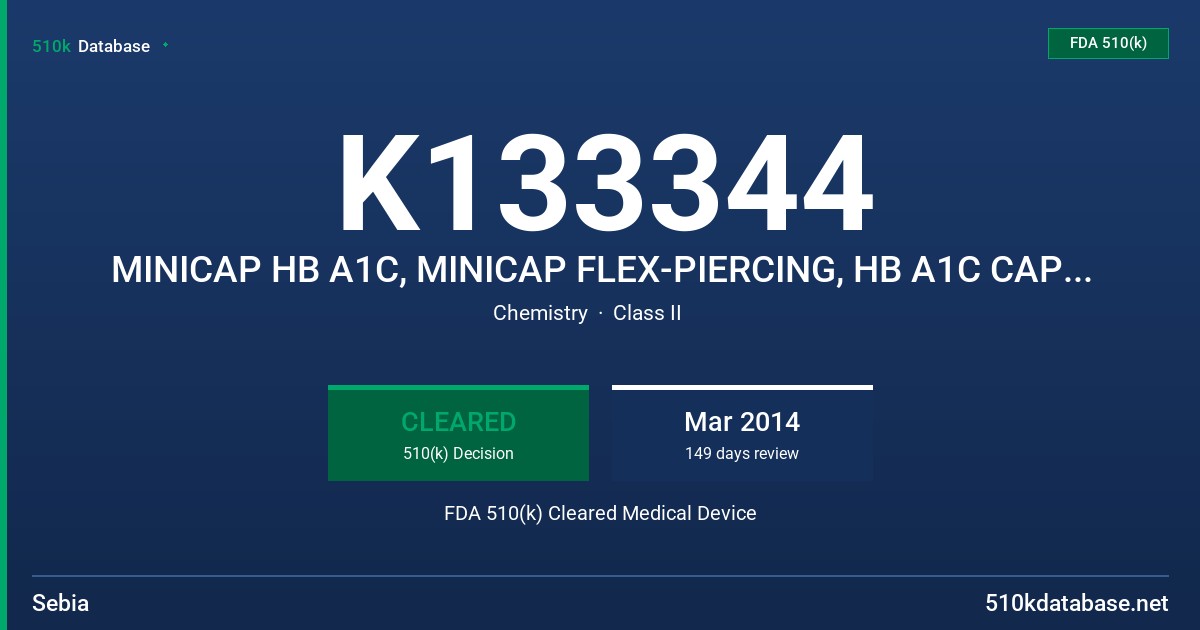 K133344 MINICAP HB A1C, MINICAP FLEX-PIERCING, HB A1C CAPILLARYS CONTROLS, HBA1C CAPILLARYS CALIBRATORS FDA 510(k) Cleared Medical Device