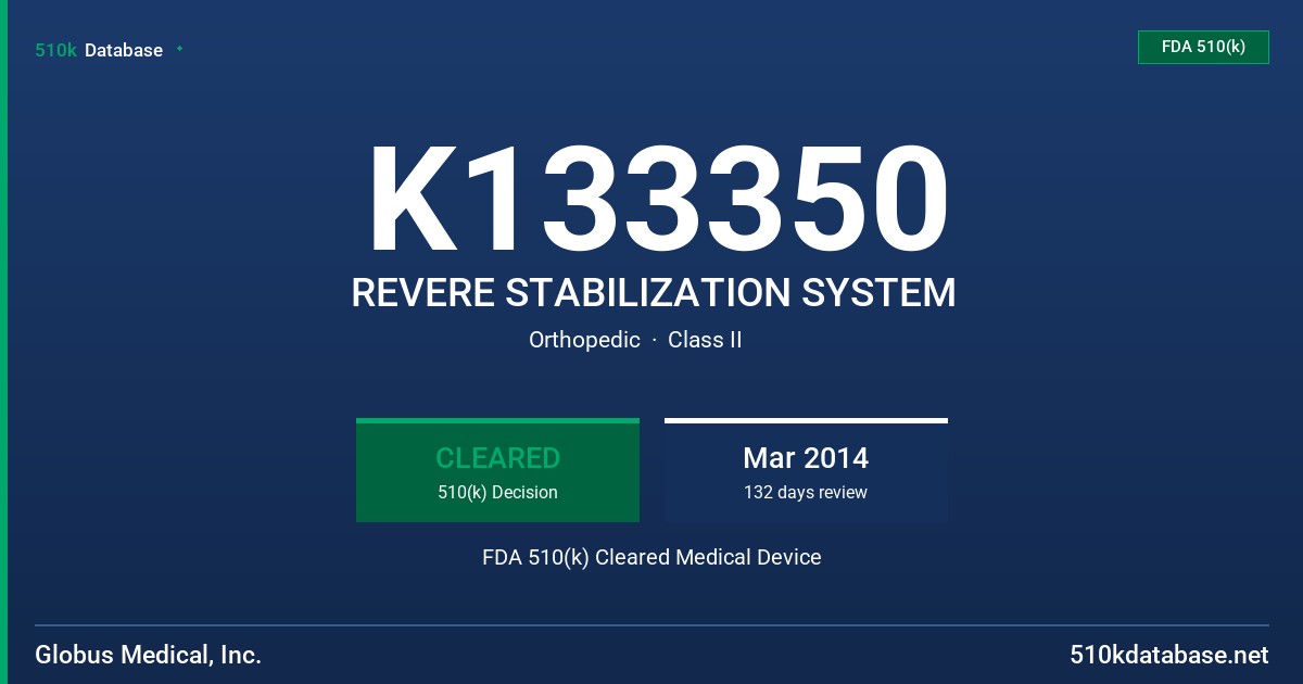 K133350 REVERE STABILIZATION SYSTEM FDA 510(k) Cleared Medical Device