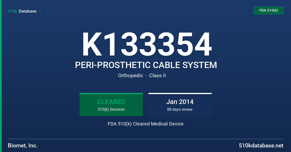 K133354 PERI-PROSTHETIC CABLE SYSTEM FDA 510(k) Cleared Medical Device
