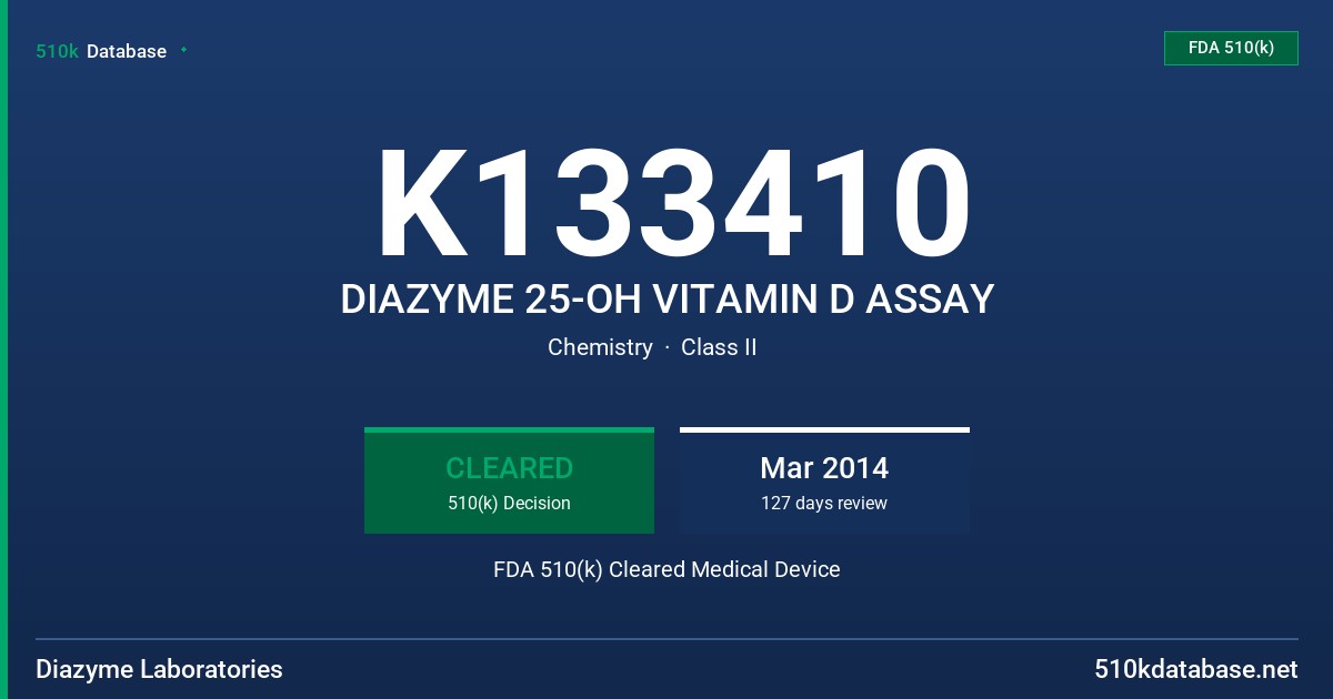 K133410 DIAZYME 25-OH VITAMIN D ASSAY FDA 510(k) Cleared Medical Device